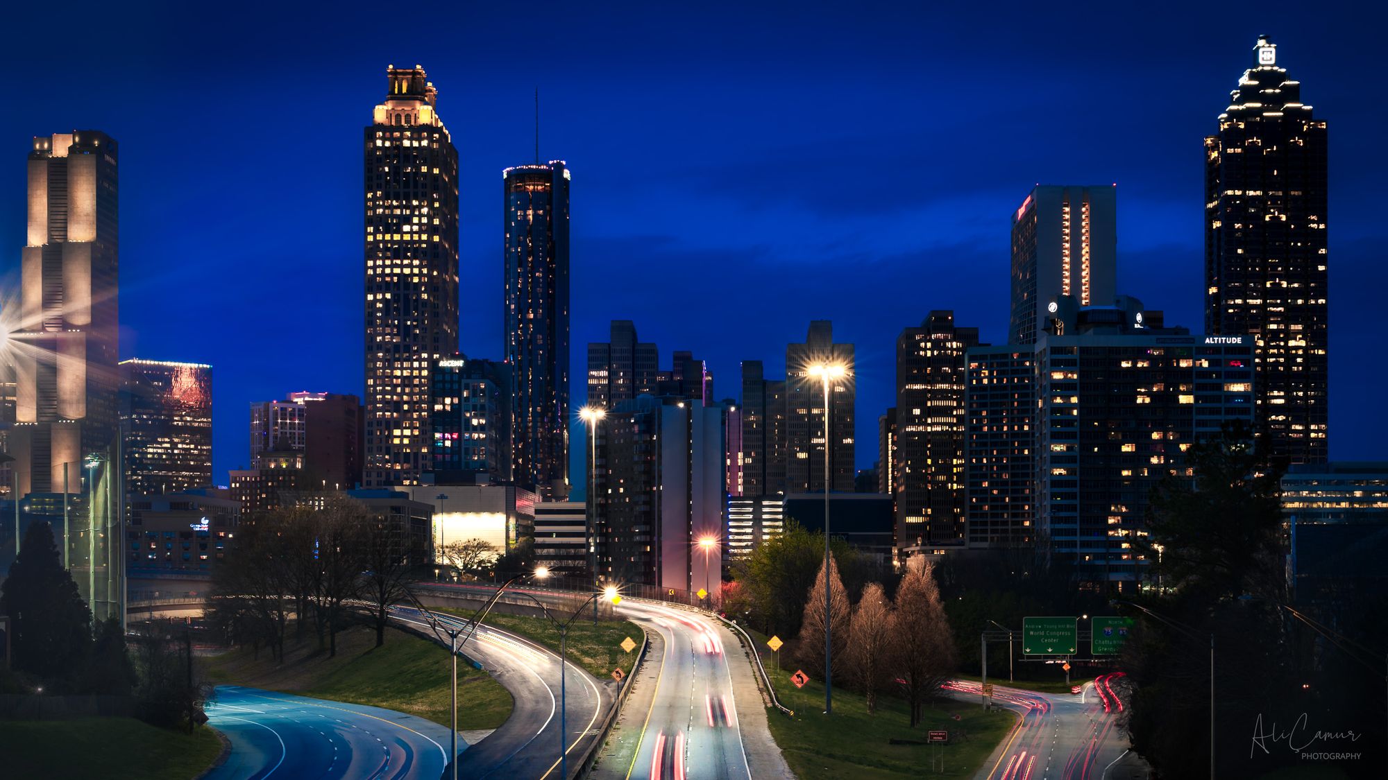 Atlanta Blue Hour, Jackson Street Bridge, Atlanta, Georgia — limited edition fine art metal print