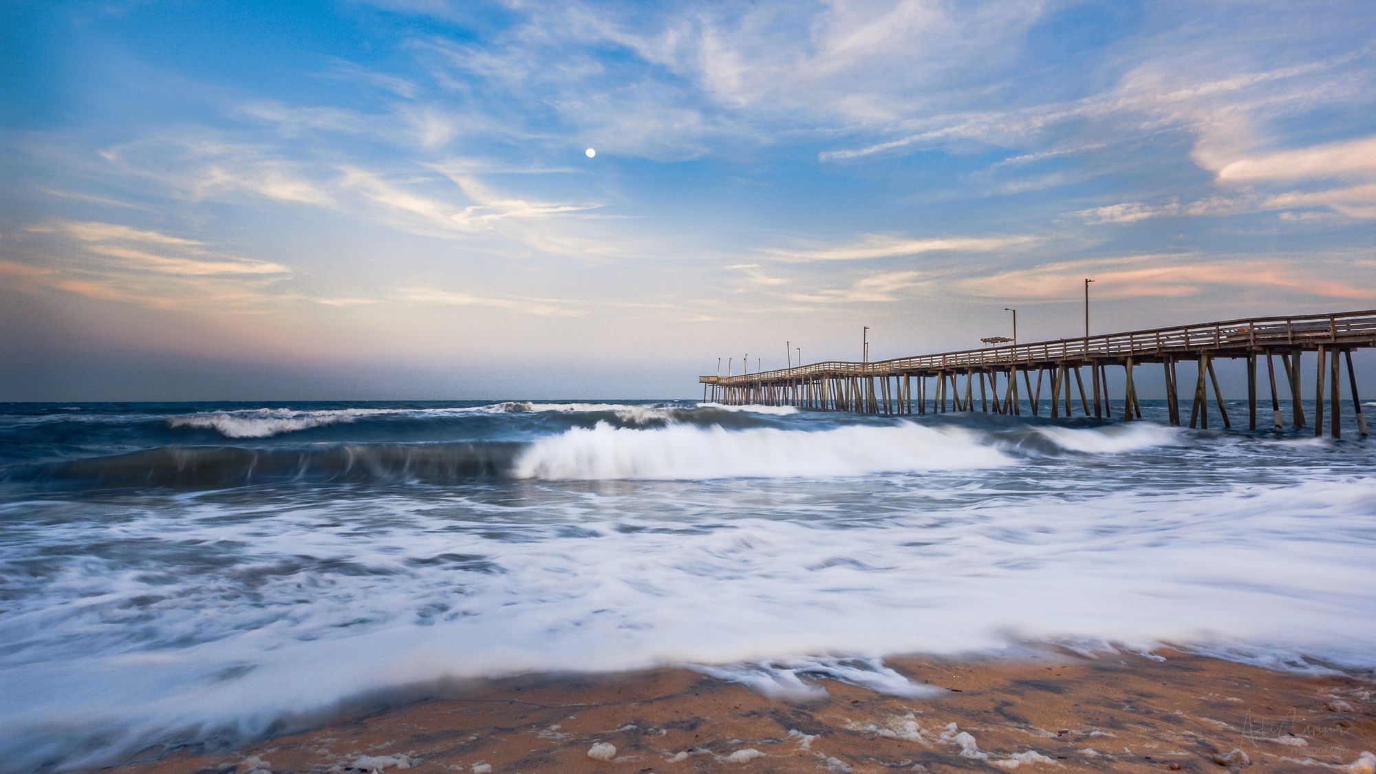Moonrise Over the Pier, Virginia Beach Fishing Pier, Virginia — limited edition fine art metal print